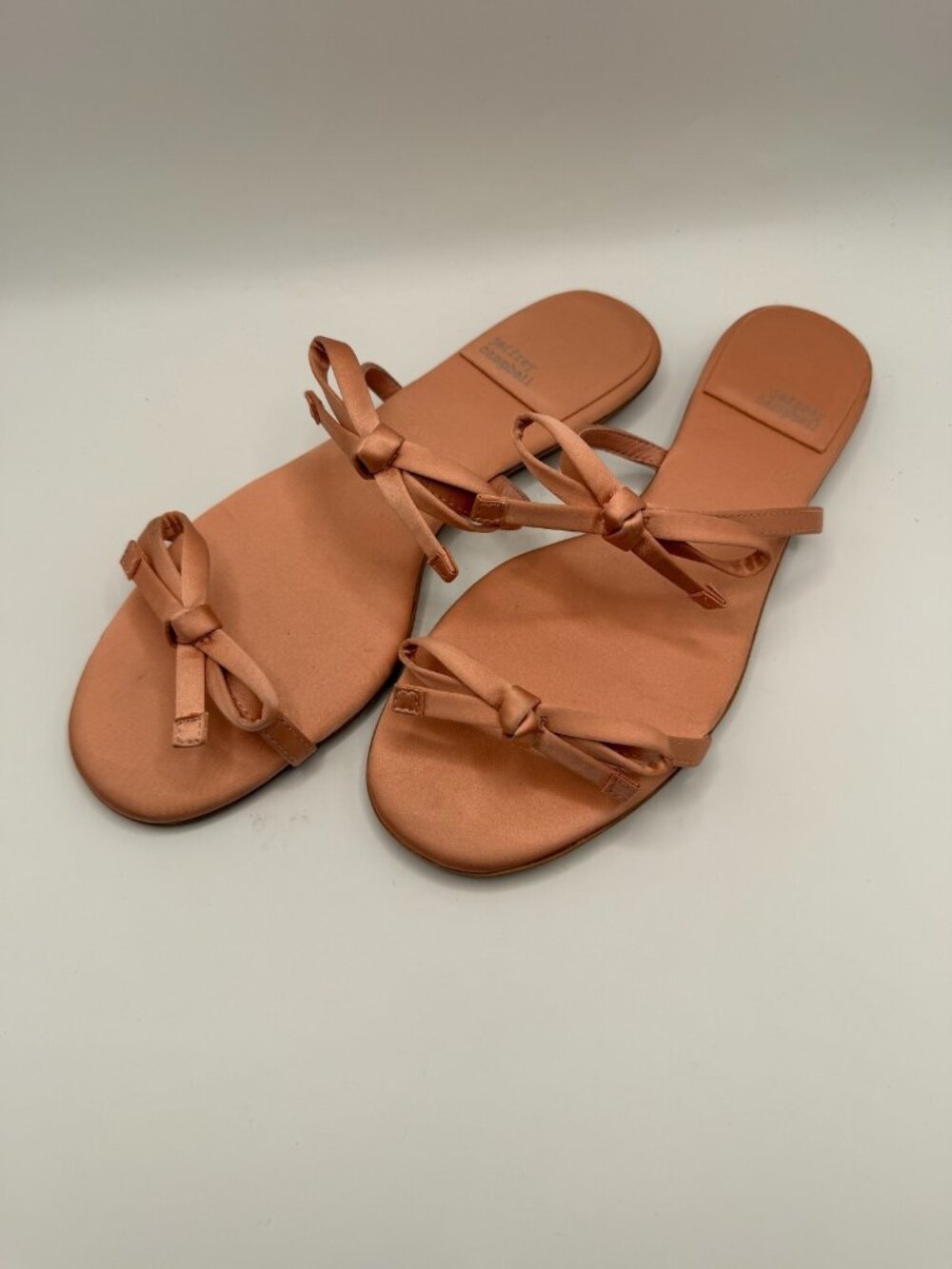 Jeffrey Campbell Womens Bow-Accented Peach Satin Slide Sandals Sz 9